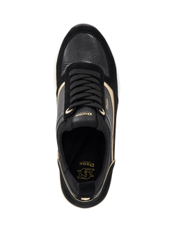Dune London Ellaina Suede Blend Wedge Lace Up Trainers, Black - view 2, Black