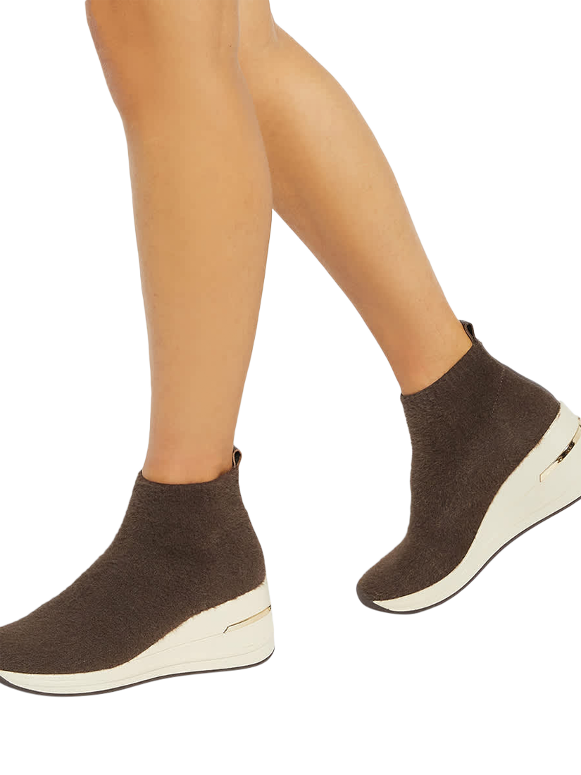 Product image 2 of 6, which shows Dune London Envisioned Wedge Trainers, Brown, EU36