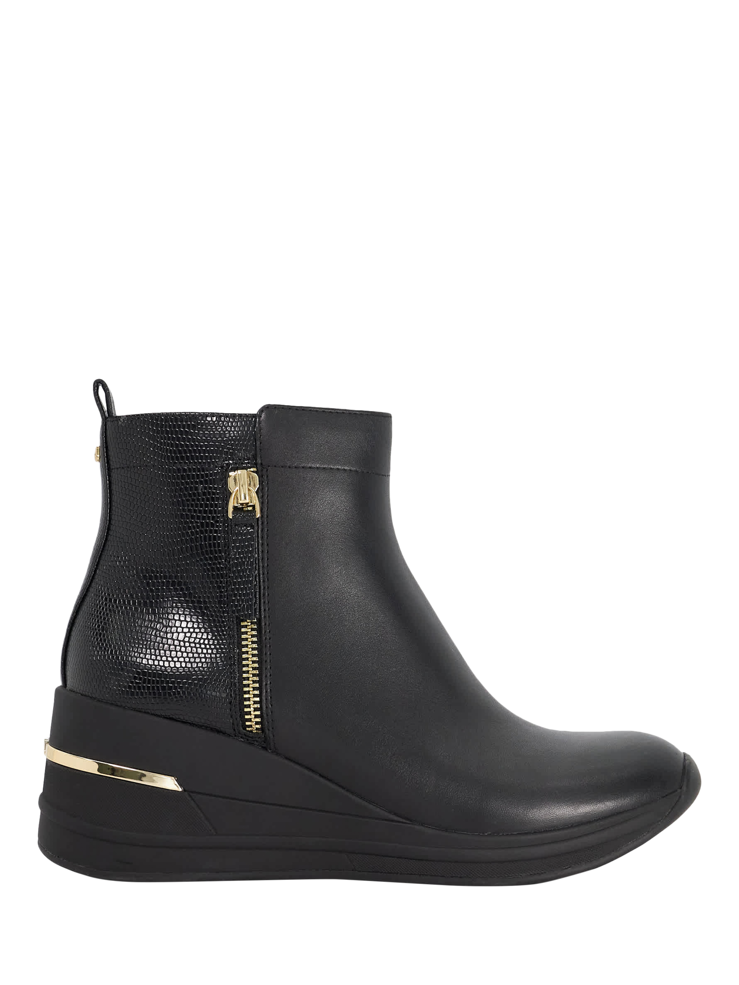 Product image 1 of 6, which shows Dune London Everyone Leather Wedge Ankle Boots, Black, EU37