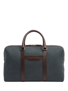 Carl Friedrik Compact Weekender Leather Holdall Bag, 35L, Navy/Hackett