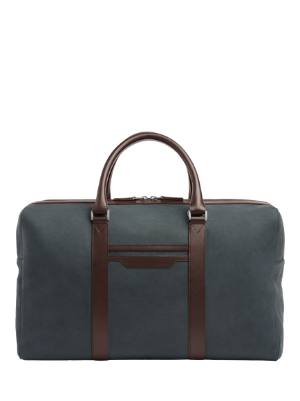 Carl Friedrik Compact Weekender Leather Holdall Bag, 35L, Navy/Hackett, Navy/Hackett