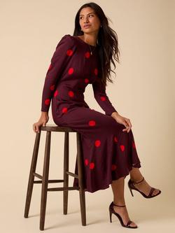 Nobody's Child Sally Polka Dot Midi Dress, Burgundy/Red - view 2, Burgundy/Red