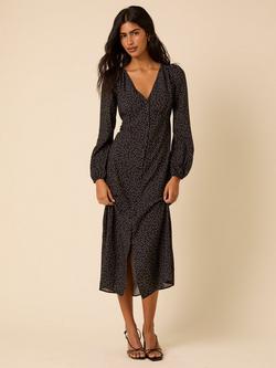 Nobody's Child Kennedy V-Neck Polka Dot Midi Dress, Black/White, Black/White