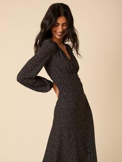 Nobody's Child Kennedy V-Neck Polka Dot Midi Dress, Black/White - view 2, Black/White