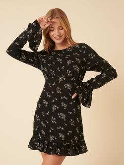 Nobody's Child Bella Flare Cuff Floral Mini Dress containing LENZING™ ECOVERO™ Viscose, Black/White