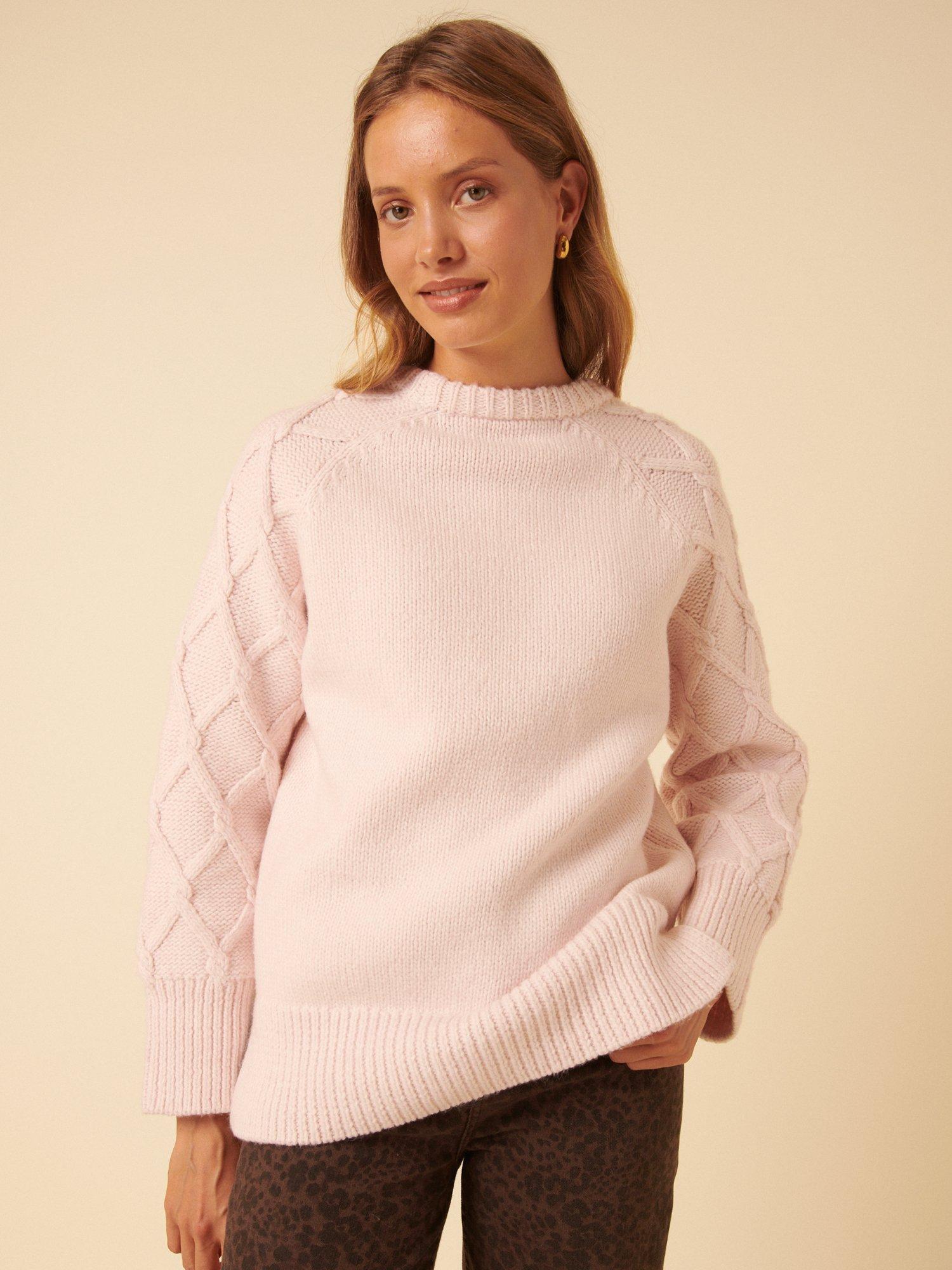 Product image 1 of 5, which shows Nobody's Child Cable Knit Crew Neck Jumper, Pink, XS