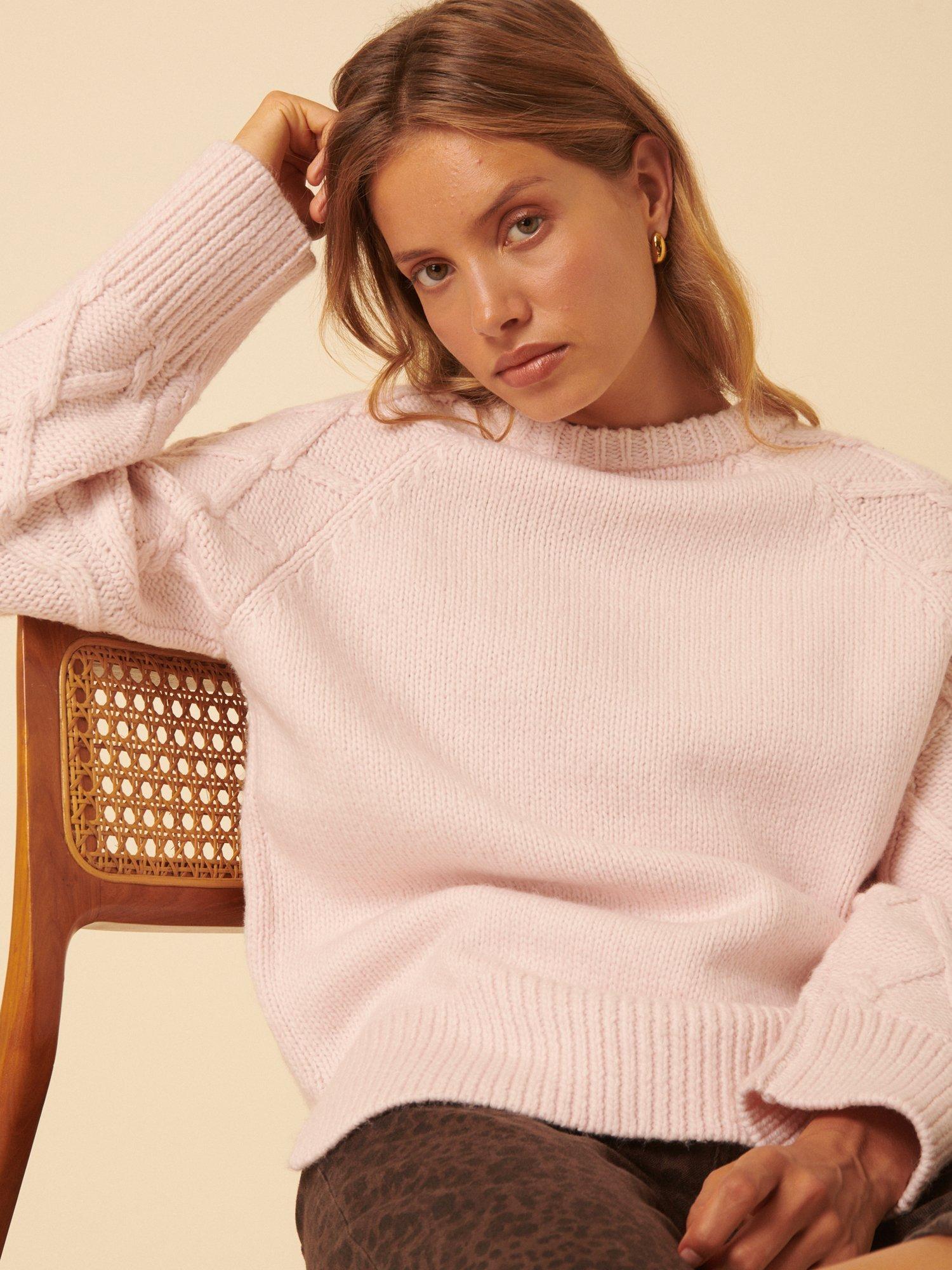 Product image 2 of 5, which shows Nobody's Child Cable Knit Crew Neck Jumper, Pink, XS