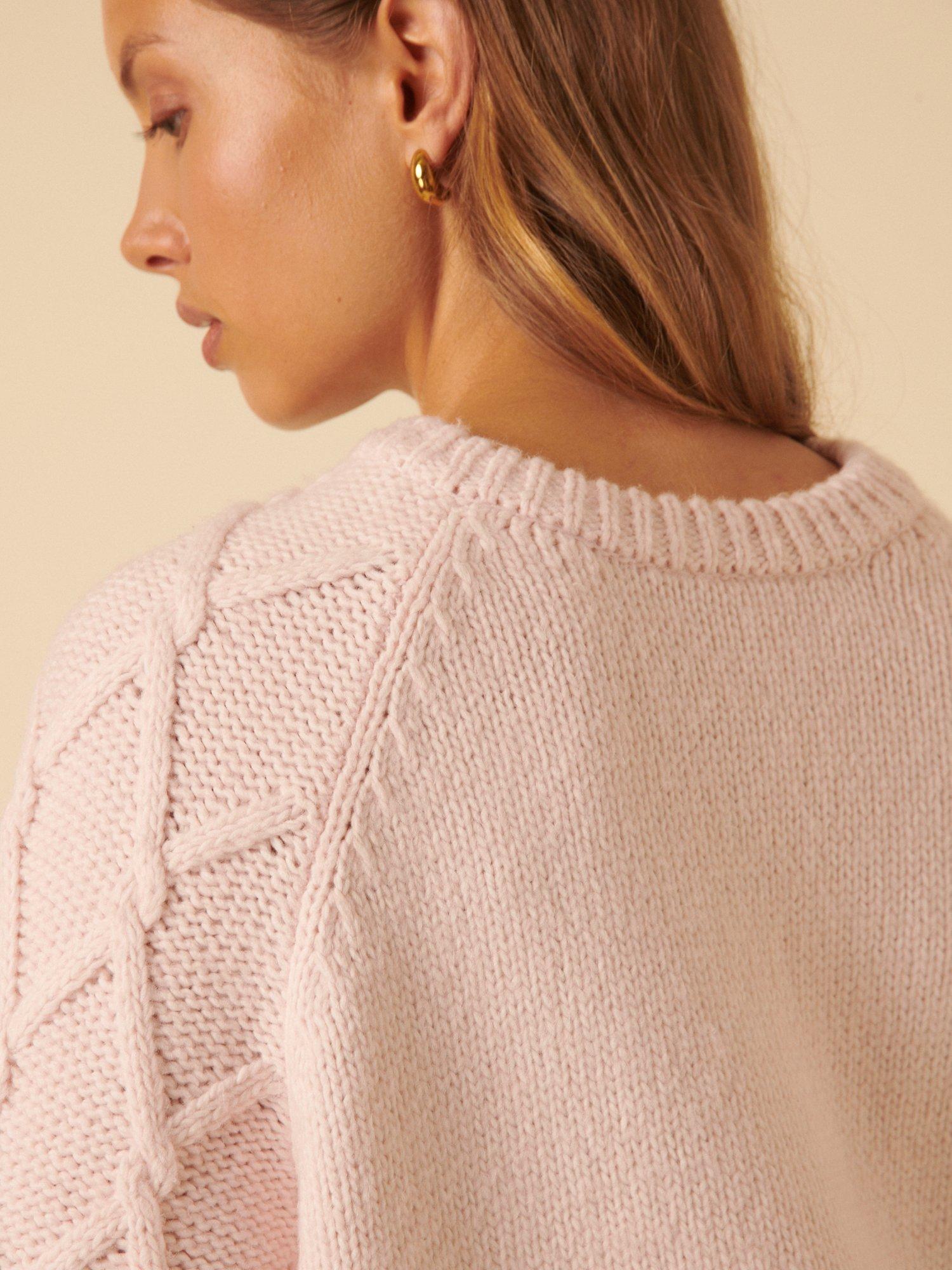 Product image 4 of 5, which shows Nobody's Child Cable Knit Crew Neck Jumper, Pink, XS