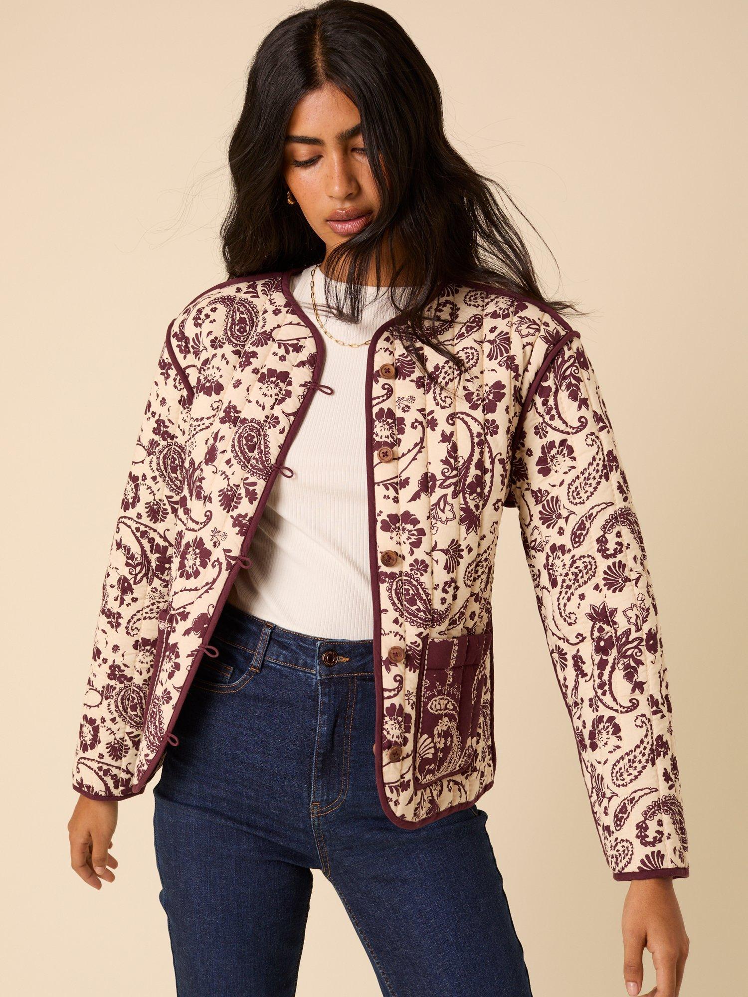 Product image 2 of 5, which shows Nobody's Child Quilted Floral Printed Jacket, Red, S
