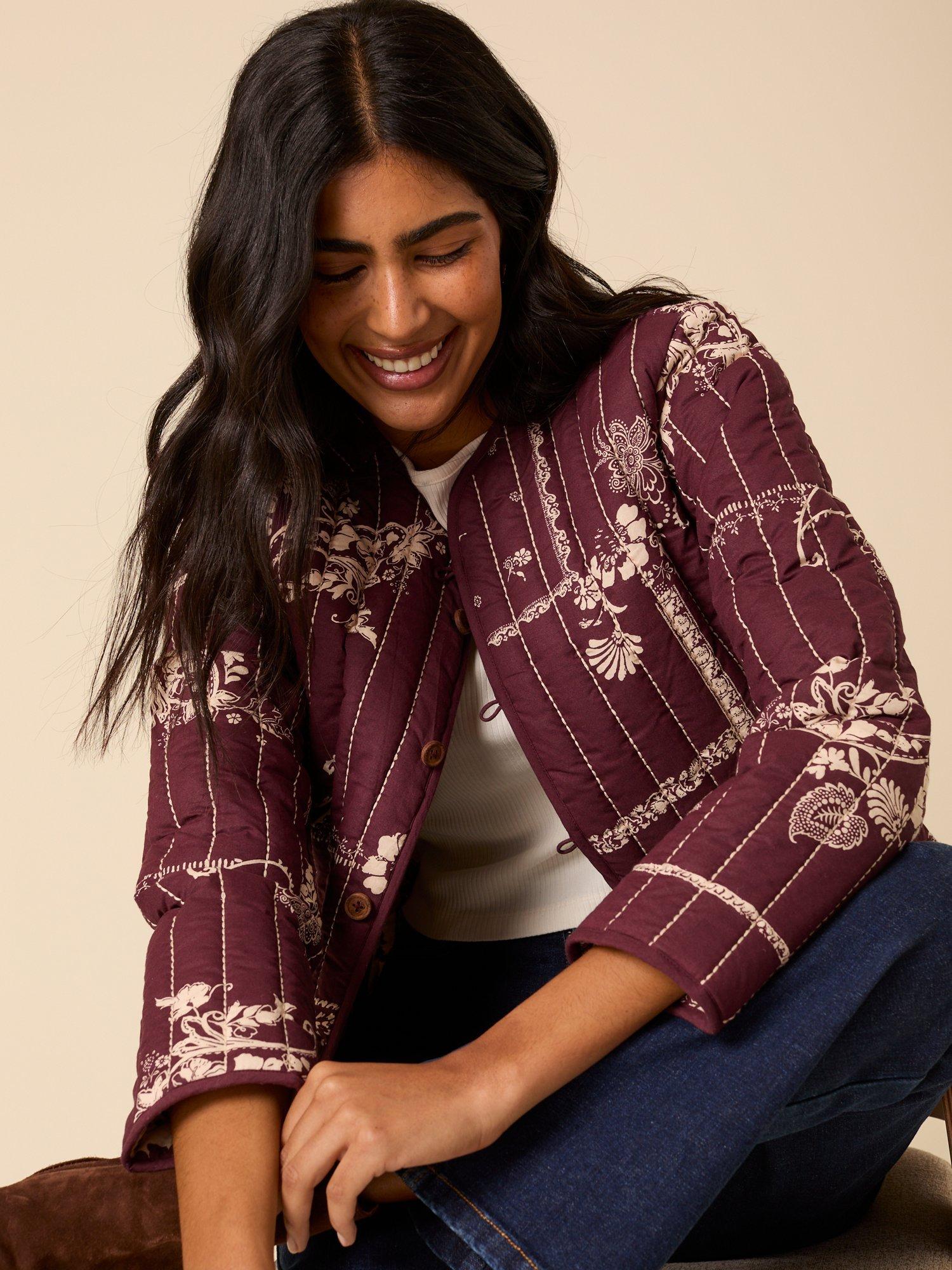 Product image 3 of 5, which shows Nobody's Child Quilted Floral Printed Jacket, Red, S