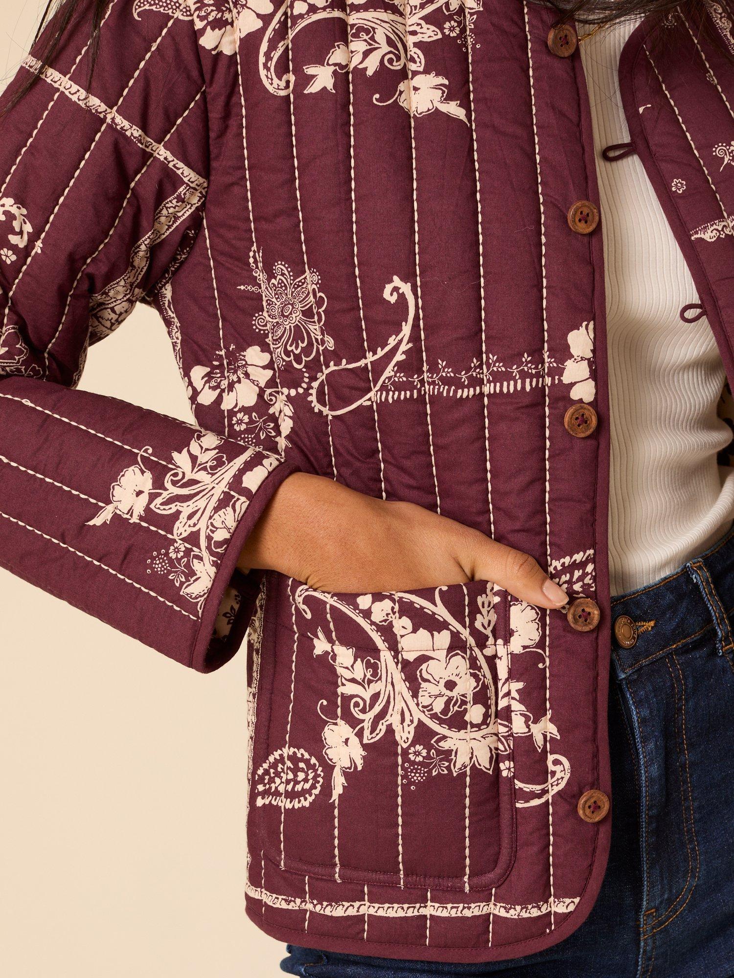 Product image 4 of 5, which shows Nobody's Child Quilted Floral Printed Jacket, Red, S