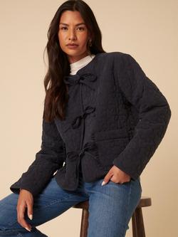 Nobody's Child Tie Front Floral Quilted Gilet containing TENCEL™ Lyocell, Navy - view 2, Navy