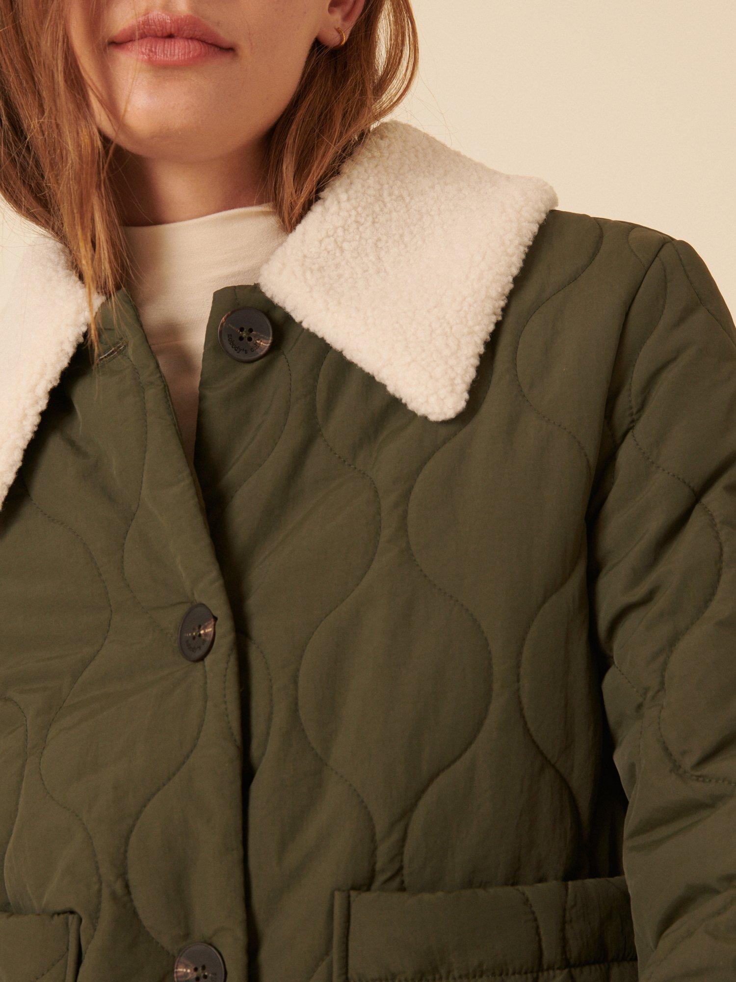 Product image 3 of 5, which shows Nobody's Child Wimslow Borg Collar Quilted Jacket, Khaki, L