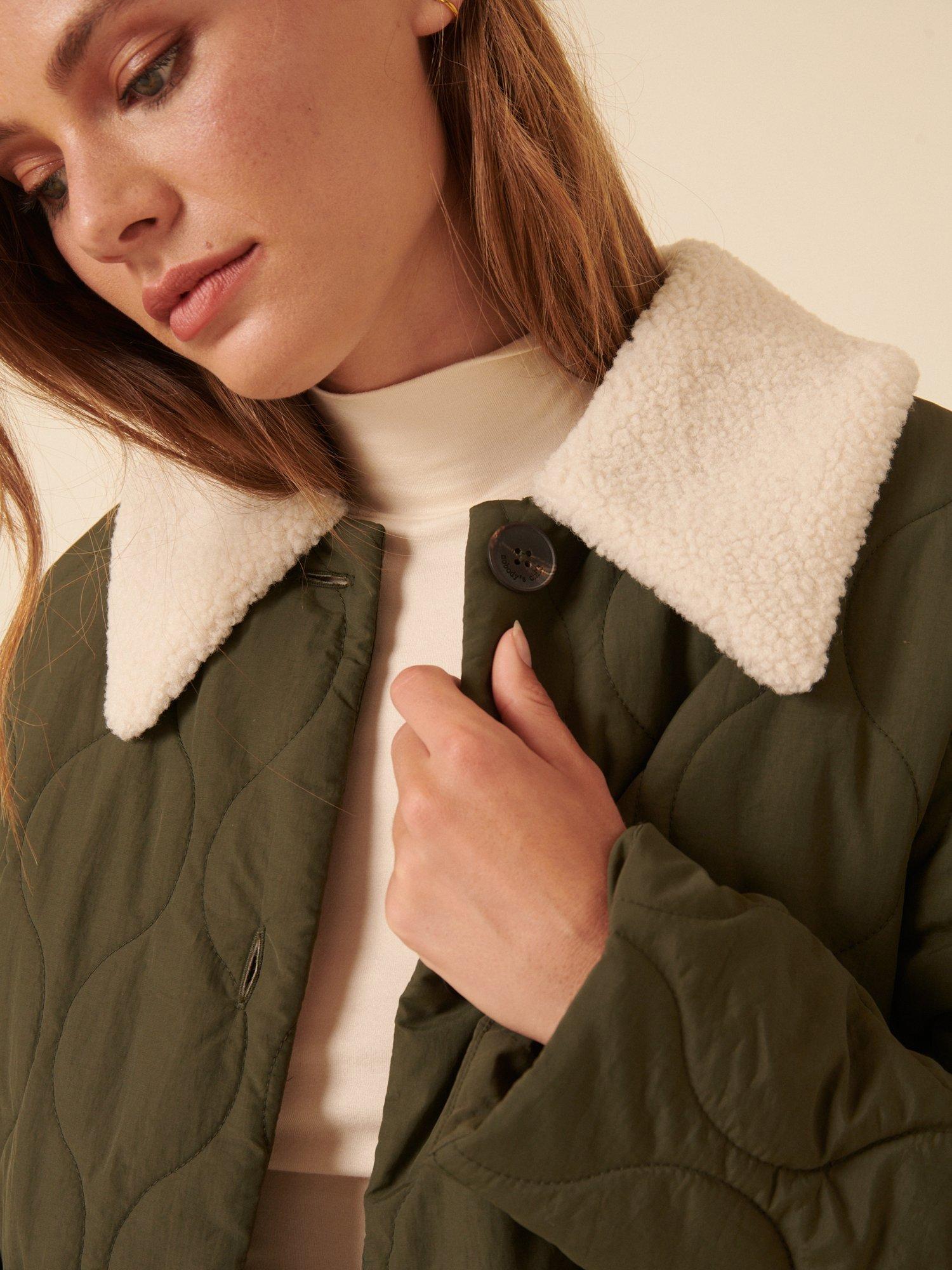 Product image 4 of 5, which shows Nobody's Child Wimslow Borg Collar Quilted Jacket, Khaki, L