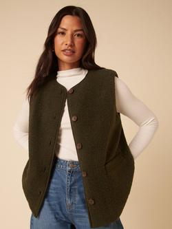 Nobody's Child Round Neck Borg Waistcoat, Khaki, Khaki