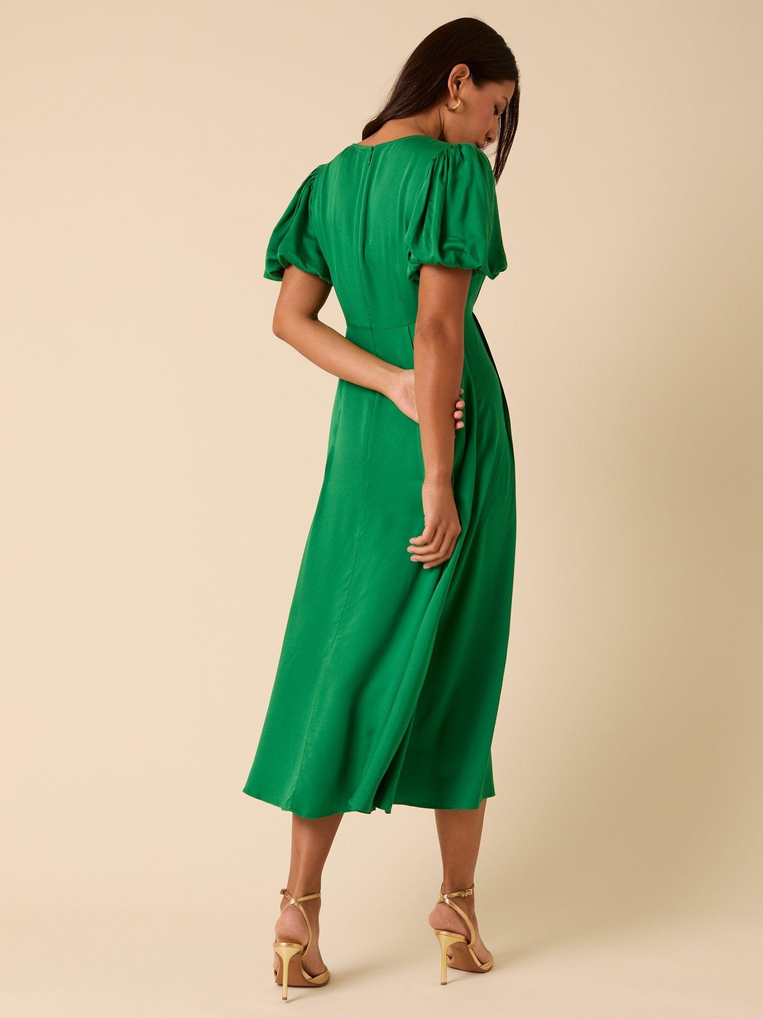 Nobody's Child Quinn Short Puff Sleeve Midi Dress containing LENZING  ECOVERO Viscose