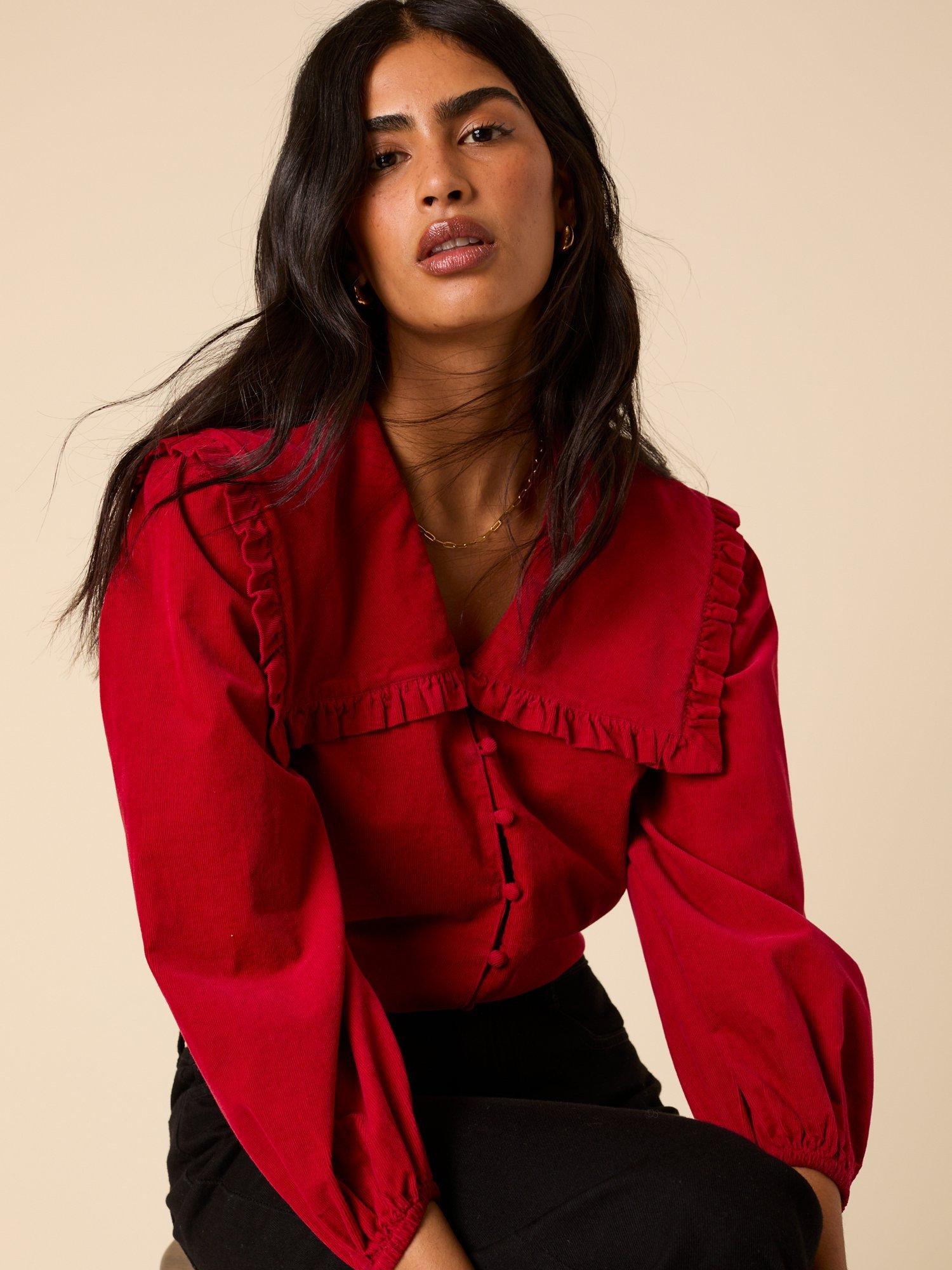 Product image 1 of 5, which shows Nobody's Child Eloise Peter Pan Collar Cord Blouse, Red, 14