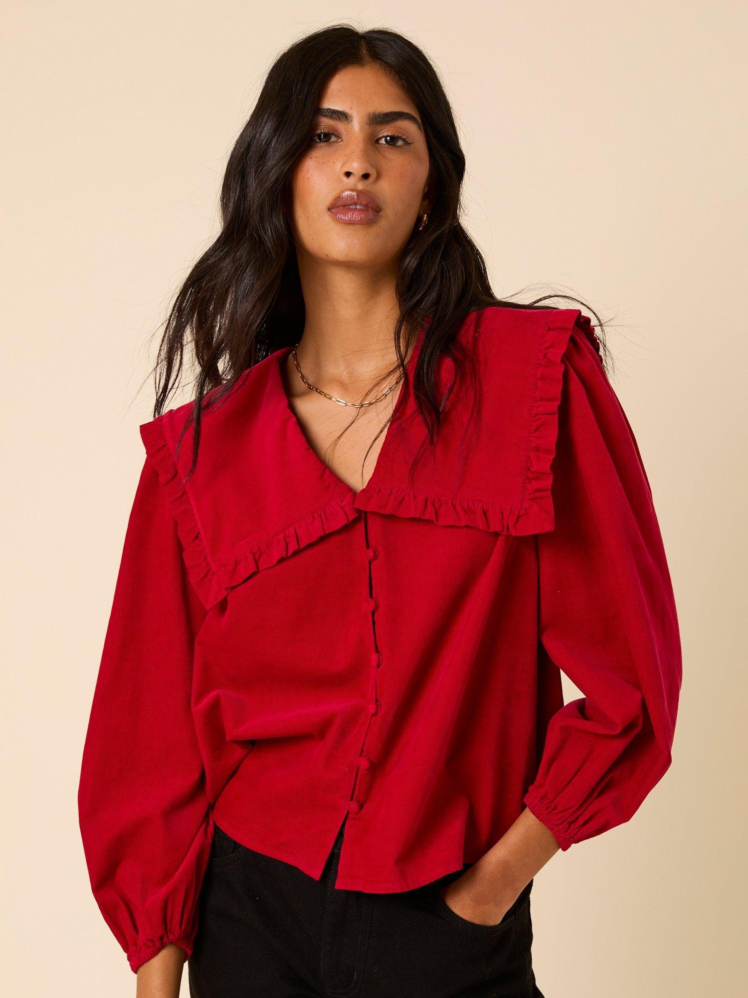 Product image 2 of 5, which shows Nobody's Child Eloise Peter Pan Collar Cord Blouse, Red, 14