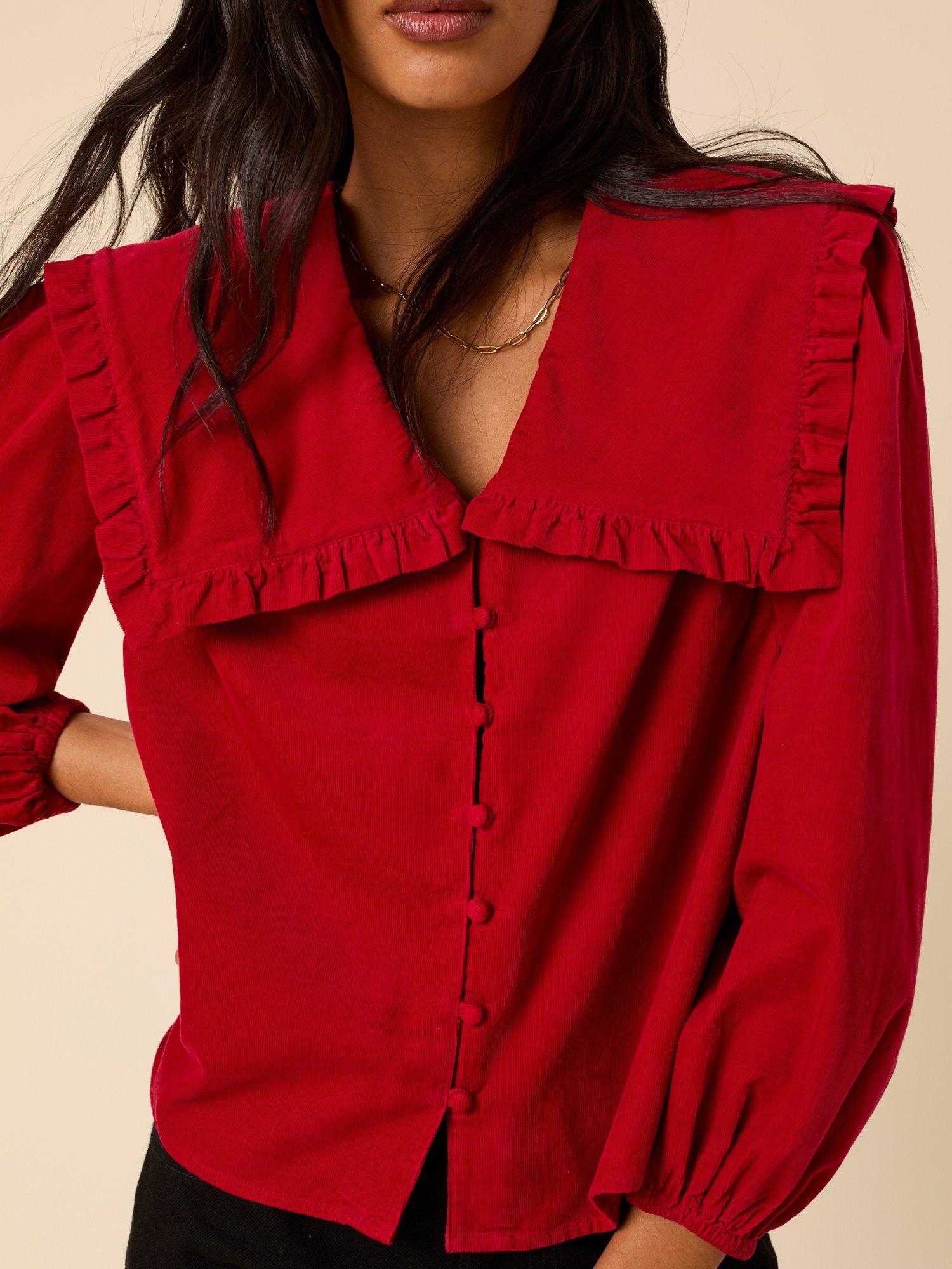 Product image 3 of 5, which shows Nobody's Child Eloise Peter Pan Collar Cord Blouse, Red, 14