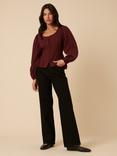 Nobody's Child Edie Puff Sleeve Cotton Blouse, Burgundy