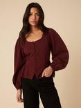 Nobody's Child Edie Puff Sleeve Cotton Blouse, Burgundy