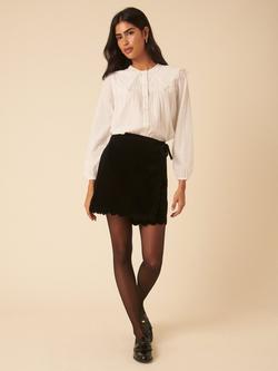 Nobody's Child Scallop A-Line Wrap Corduroy Mini Skirt, Black, Black