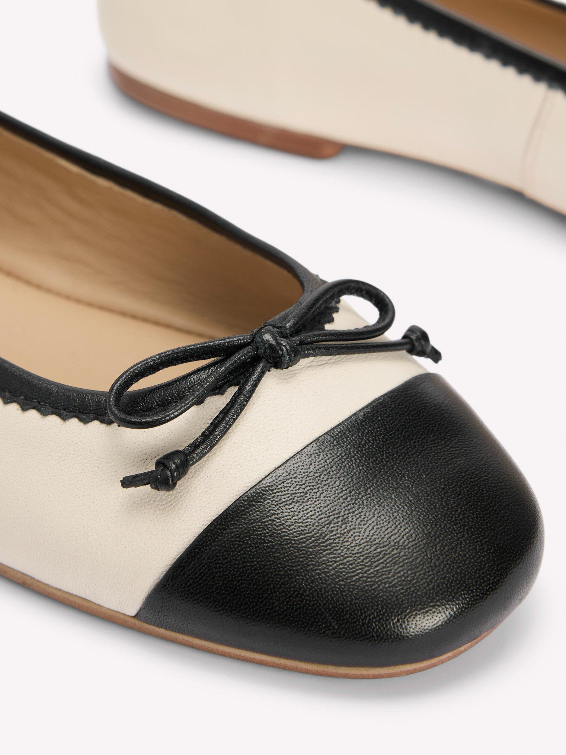Product image 3 of 5, which shows Boden Kitty Flexi Leather Ballerina Pumps, Ecru/Black, 6