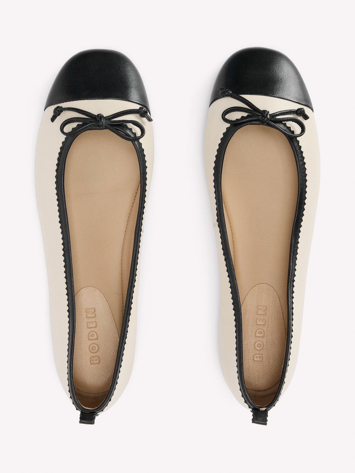 Product image 4 of 5, which shows Boden Kitty Flexi Leather Ballerina Pumps, Ecru/Black, 6