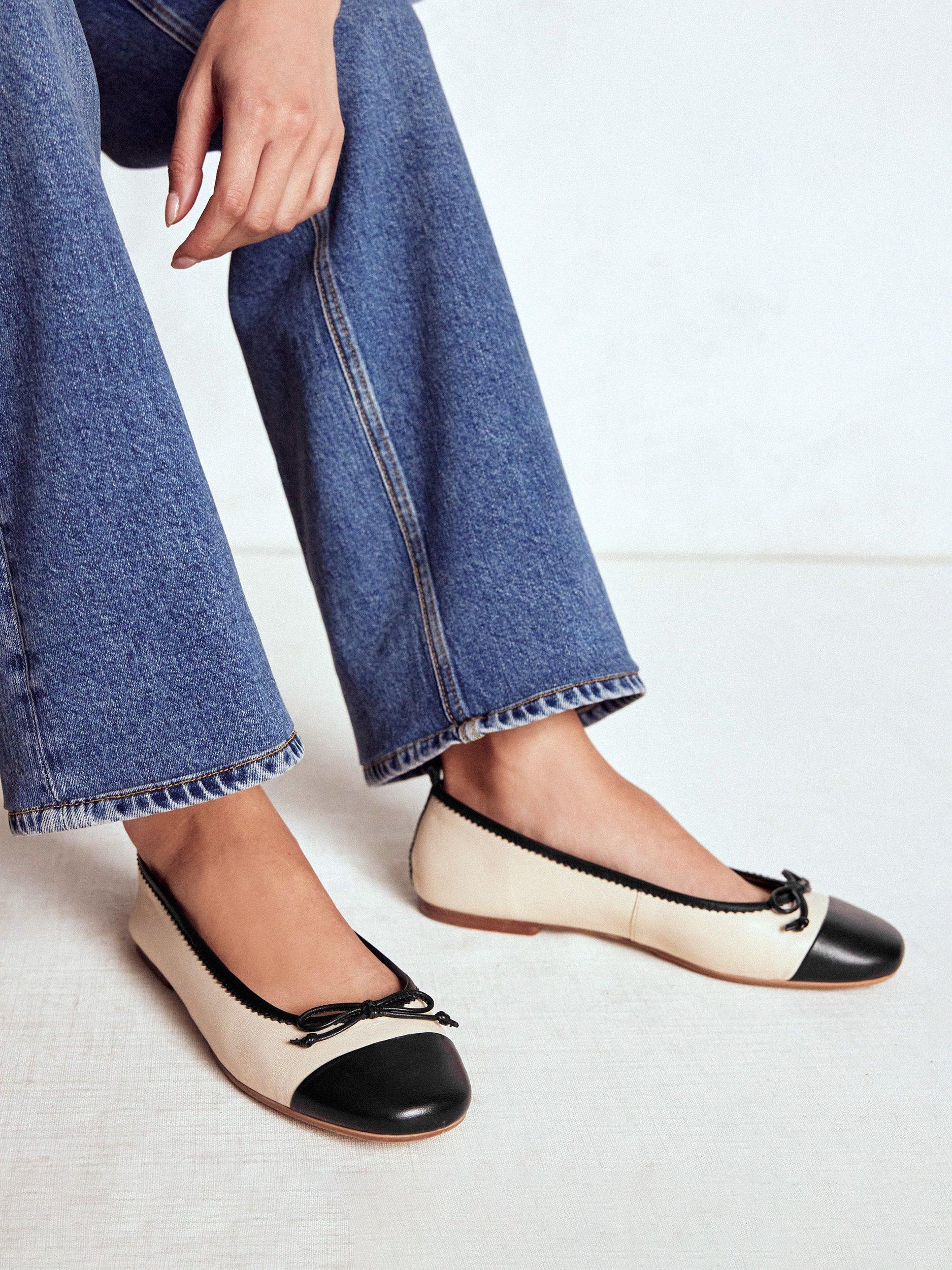 Product image 5 of 5, which shows Boden Kitty Flexi Leather Ballerina Pumps, Ecru/Black, 6