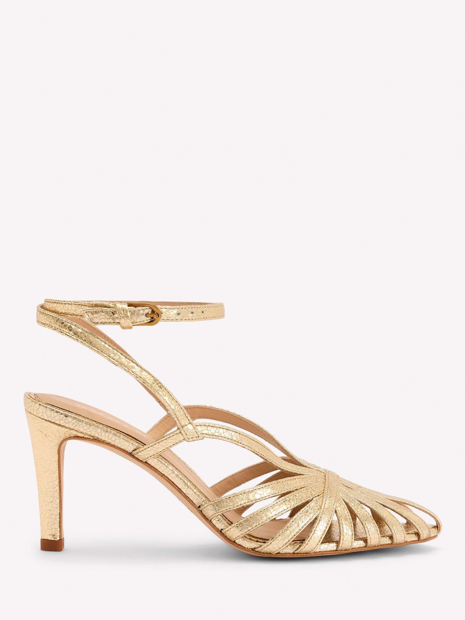 Boden Leather Stiletto Heel Cage Sandals, Gold
