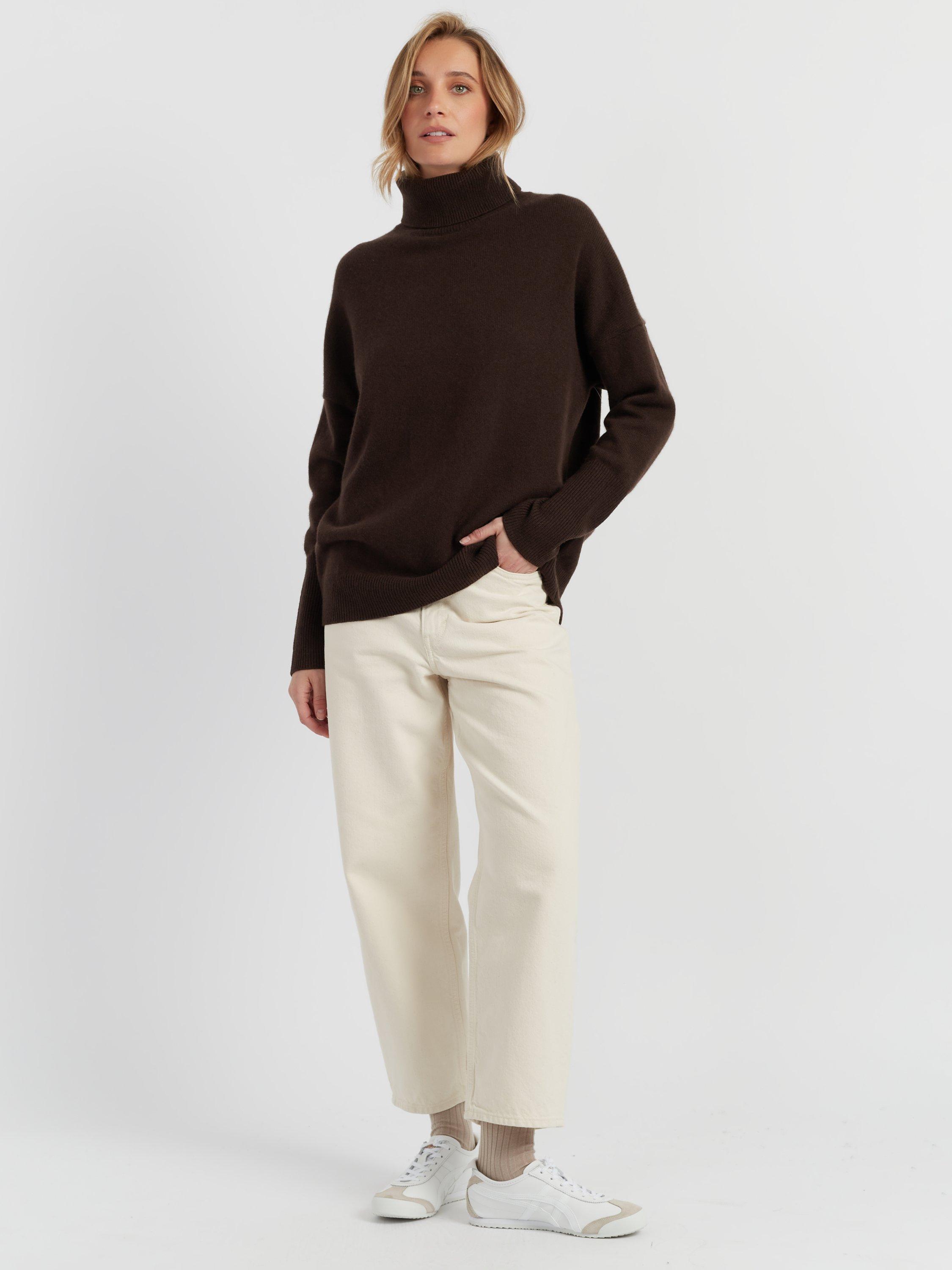 Product image 1 of 4, which shows Chinti & Parker Roll Neck Relaxed Pure Cashmere Jumper, Chocolate, XS