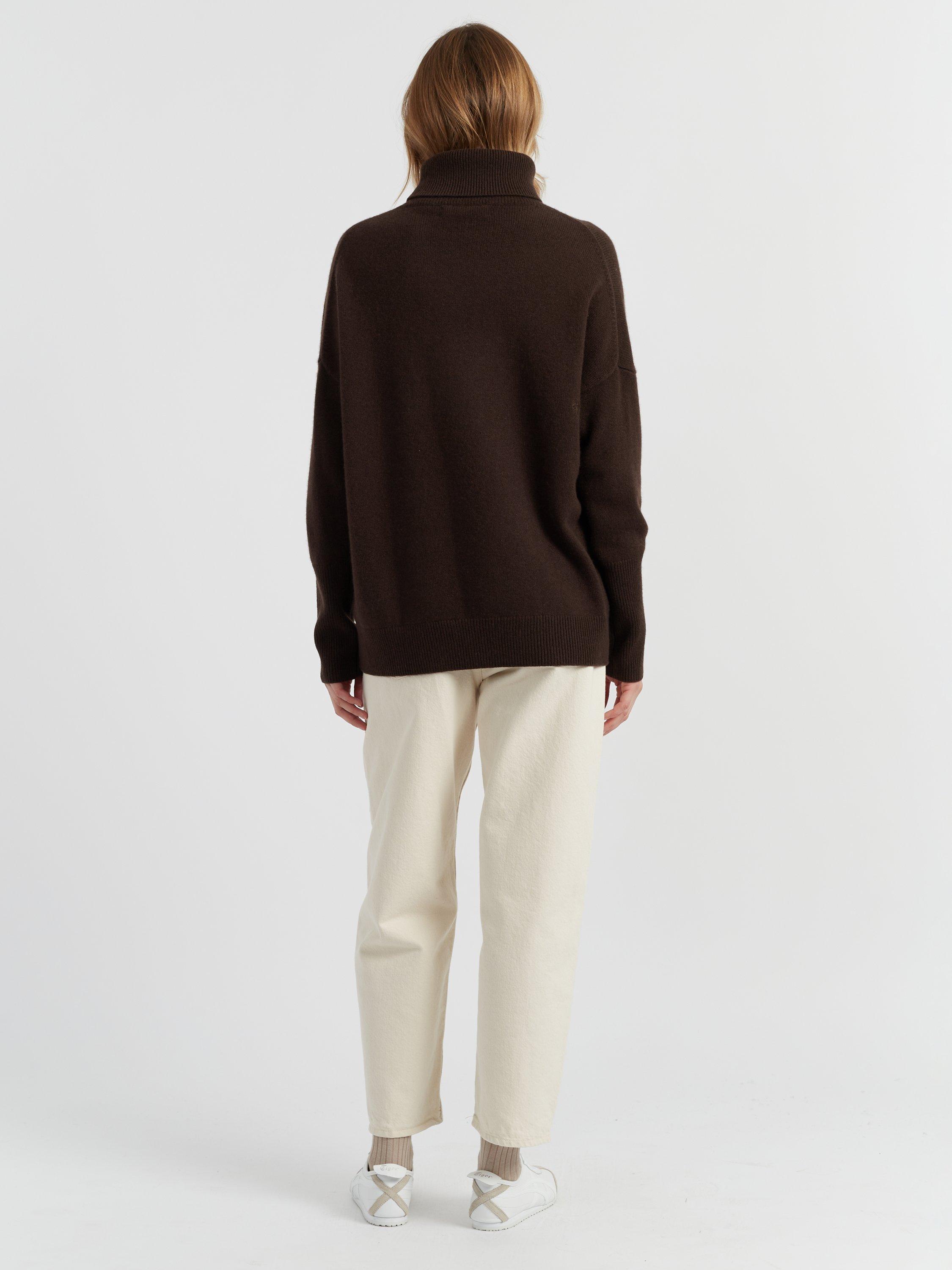 Product image 2 of 4, which shows Chinti & Parker Roll Neck Relaxed Pure Cashmere Jumper, Chocolate, XS