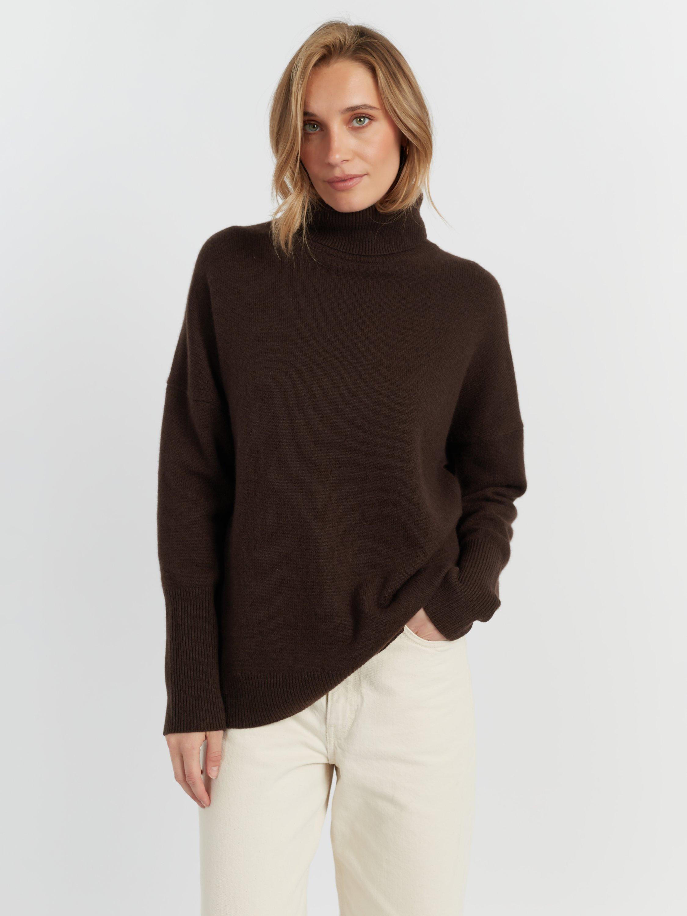Product image 3 of 4, which shows Chinti & Parker Roll Neck Relaxed Pure Cashmere Jumper, Chocolate, XS