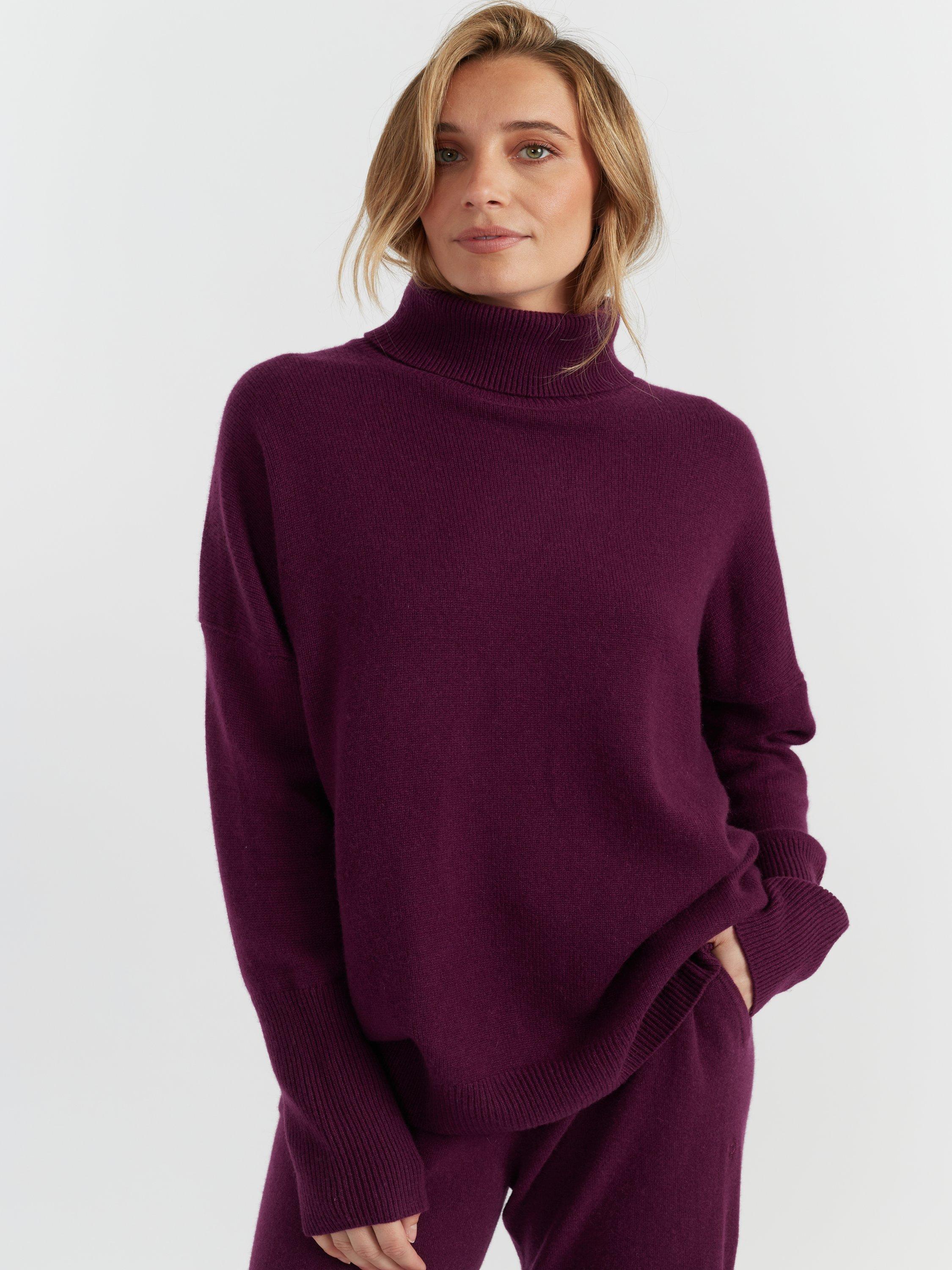 Chinti Parker Roll Neck Relaxed Pure Cashmere Jumper, Mulberry