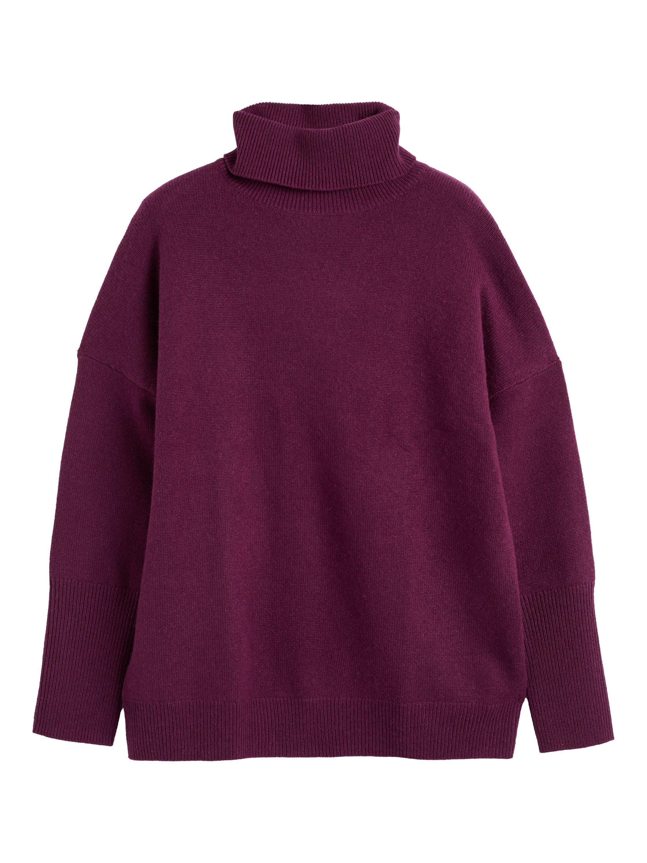 Chinti Parker Roll Neck Relaxed Pure Cashmere Jumper, Mulberry - Main Image