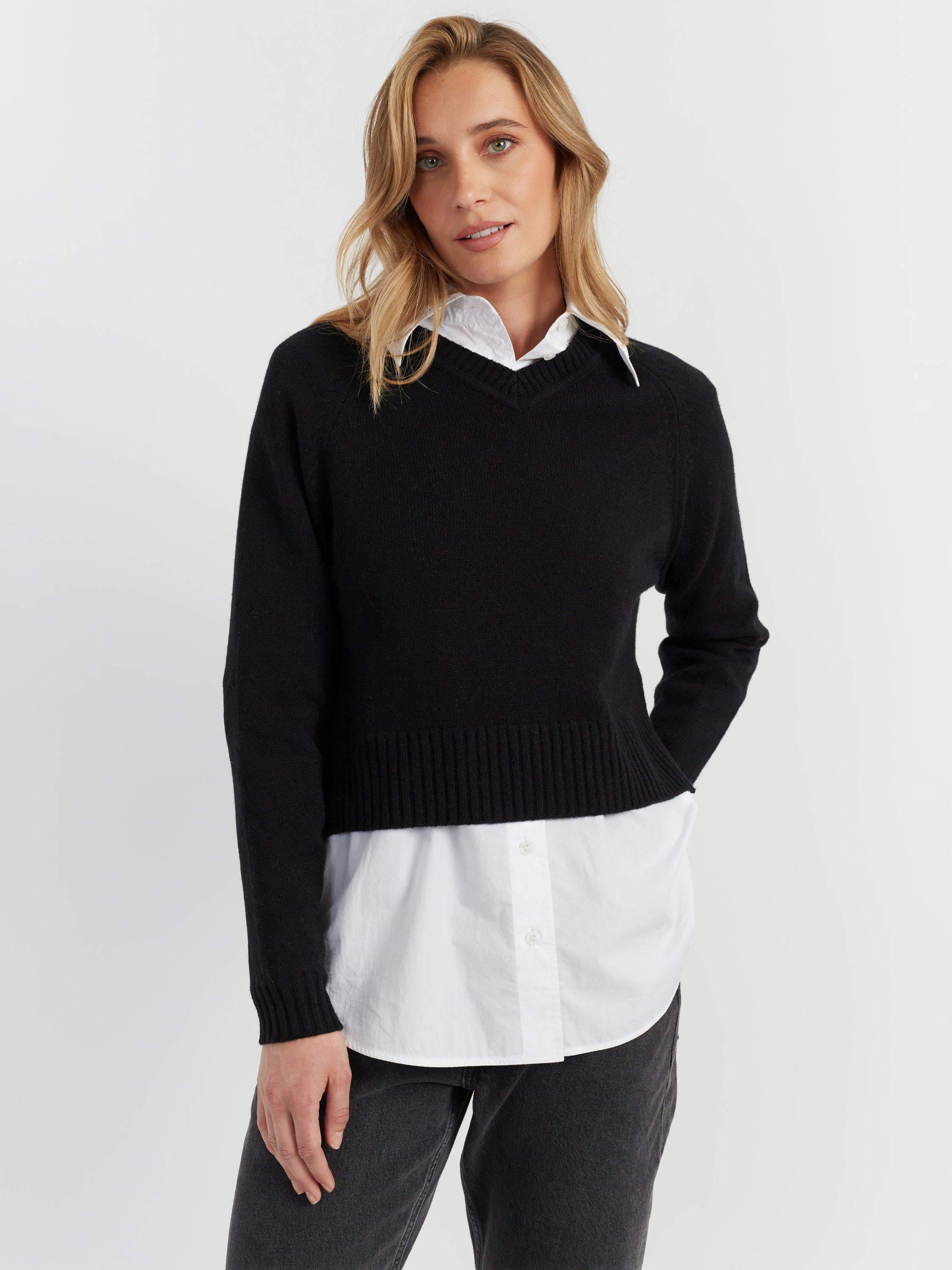 Product image 3 of 4, which shows Chinti & Parker V-Neck Pure Cashmere Jumper, Black, XS