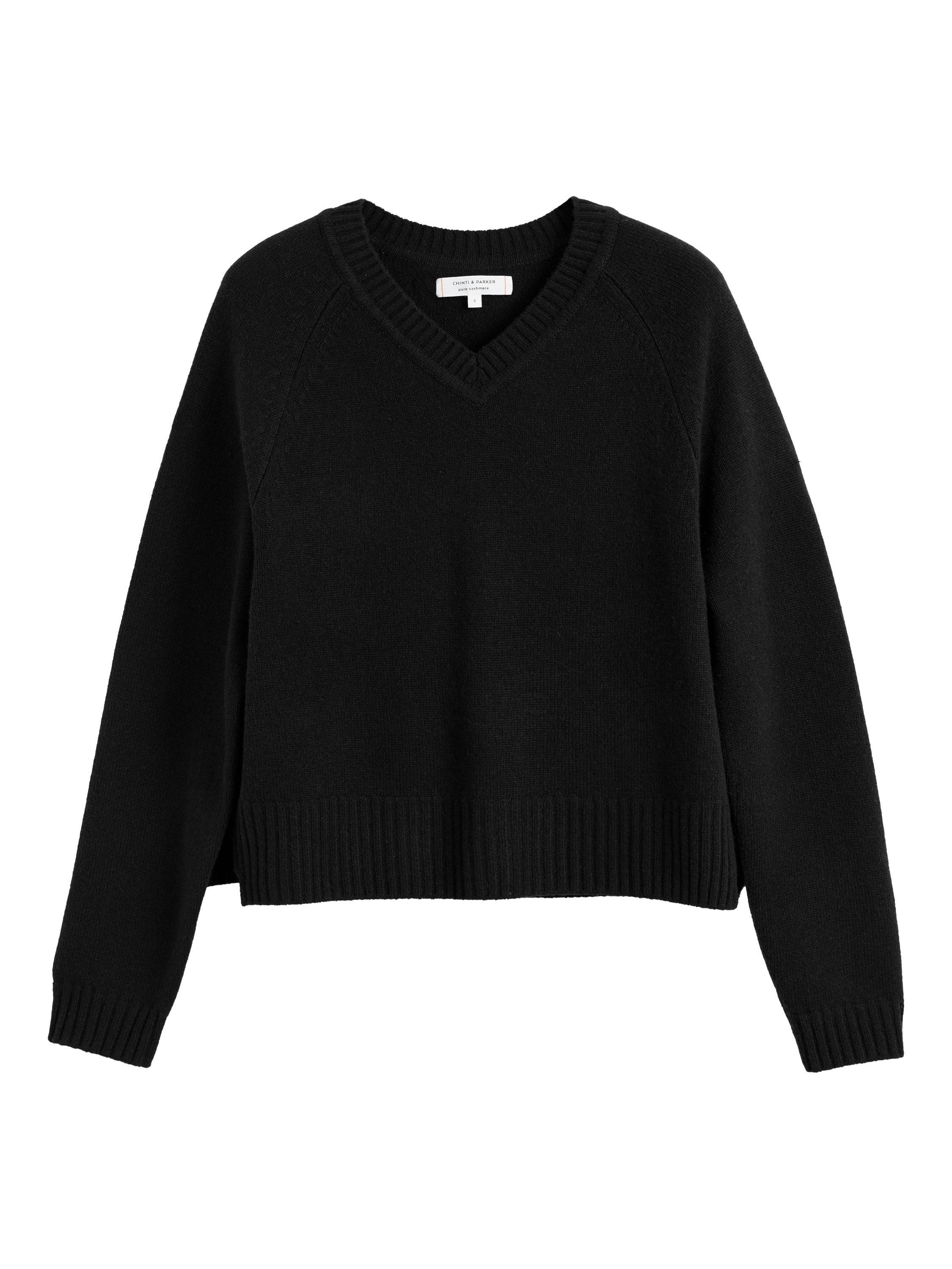 Product image 4 of 4, which shows Chinti & Parker V-Neck Pure Cashmere Jumper, Black, XS