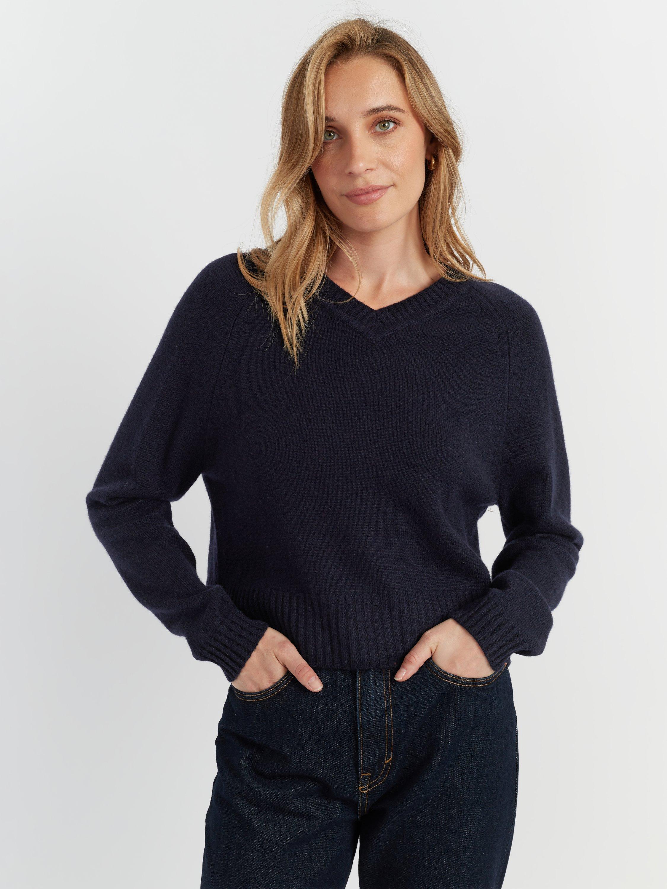 Product image 3 of 4, which shows Chinti & Parker V-Neck Pure Cashmere Jumper, Navy, XS