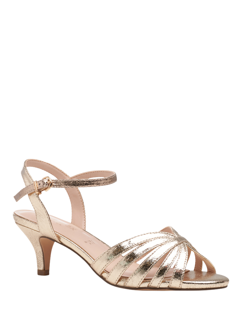 Product image 3 of 8, which shows Paradox London Taytum Wide Fit Kitten Heel Sandals, Champagne, 3