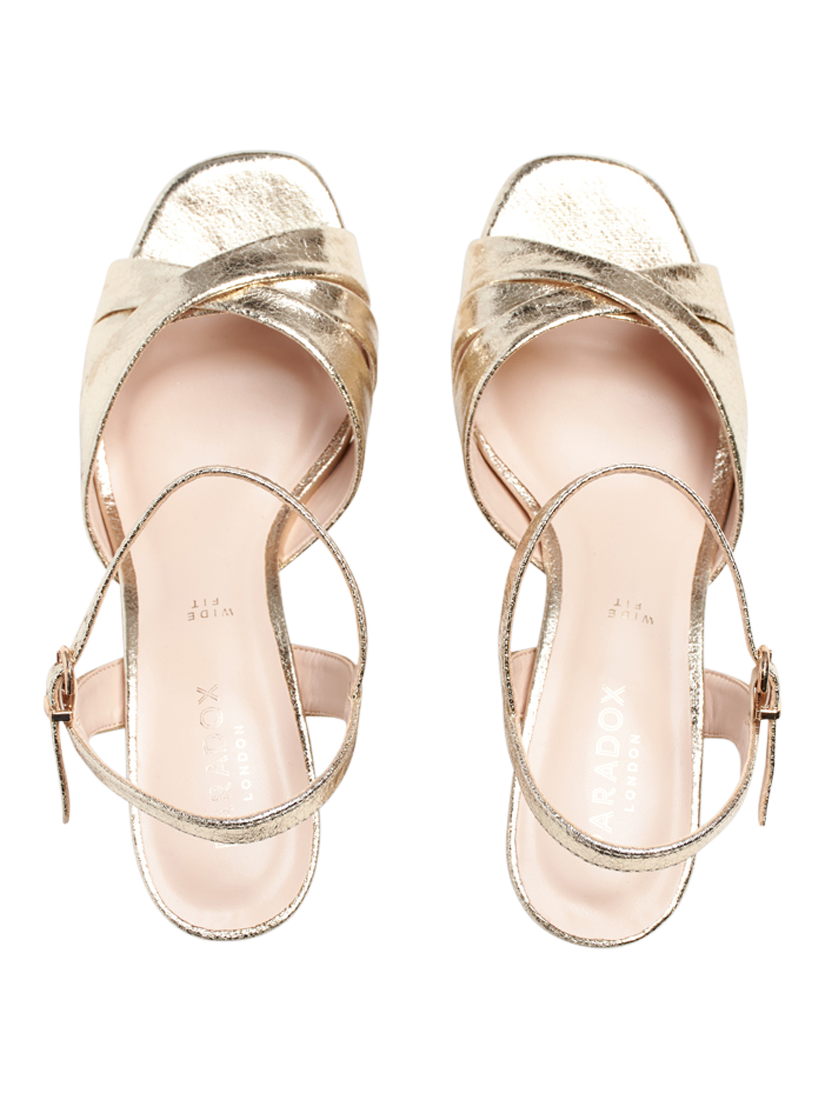 Product image 4 of 8, which shows Paradox London Taytum Wide Fit Kitten Heel Sandals, Champagne, 3