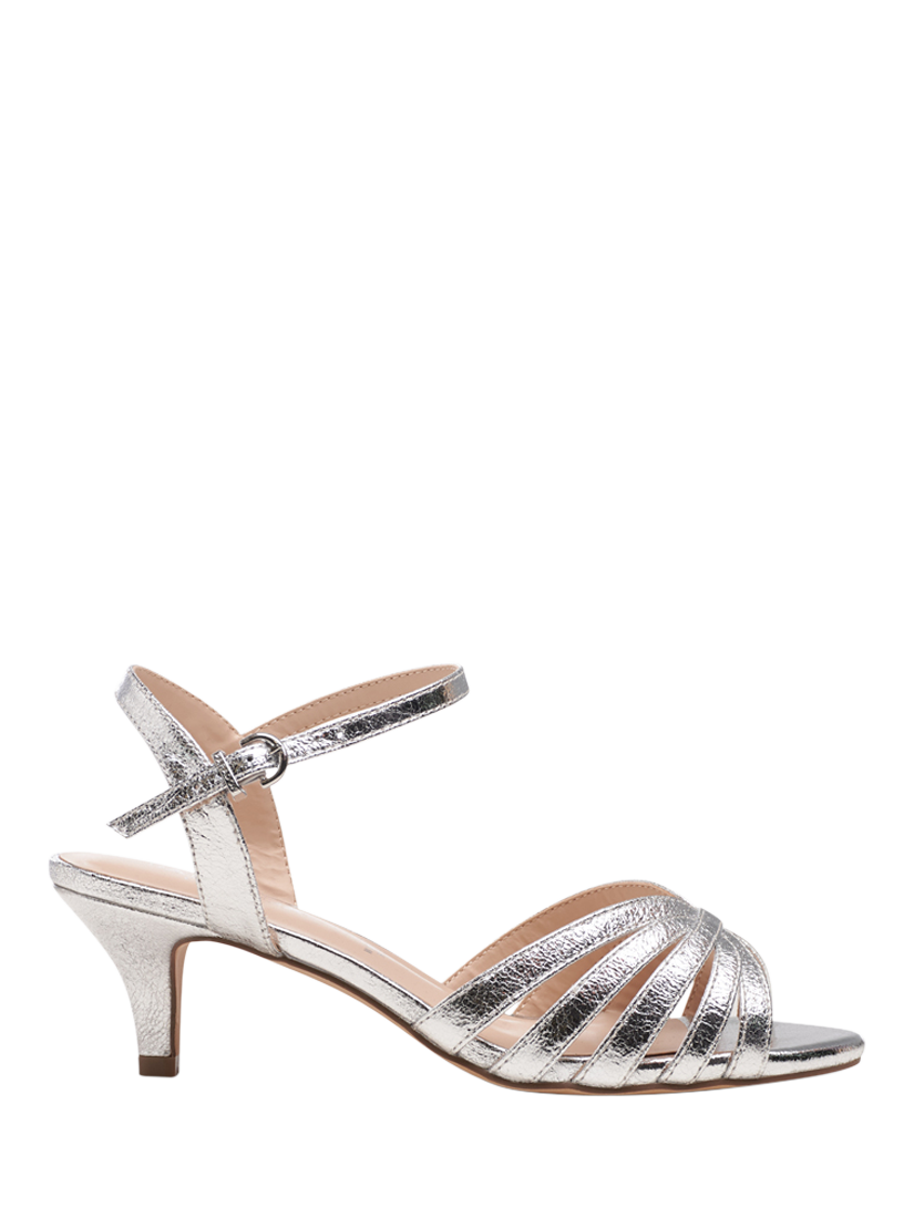 Product image 1 of 7, which shows Paradox London Taytum Wide Fit Kitten Heel Sandals, Silver, 3