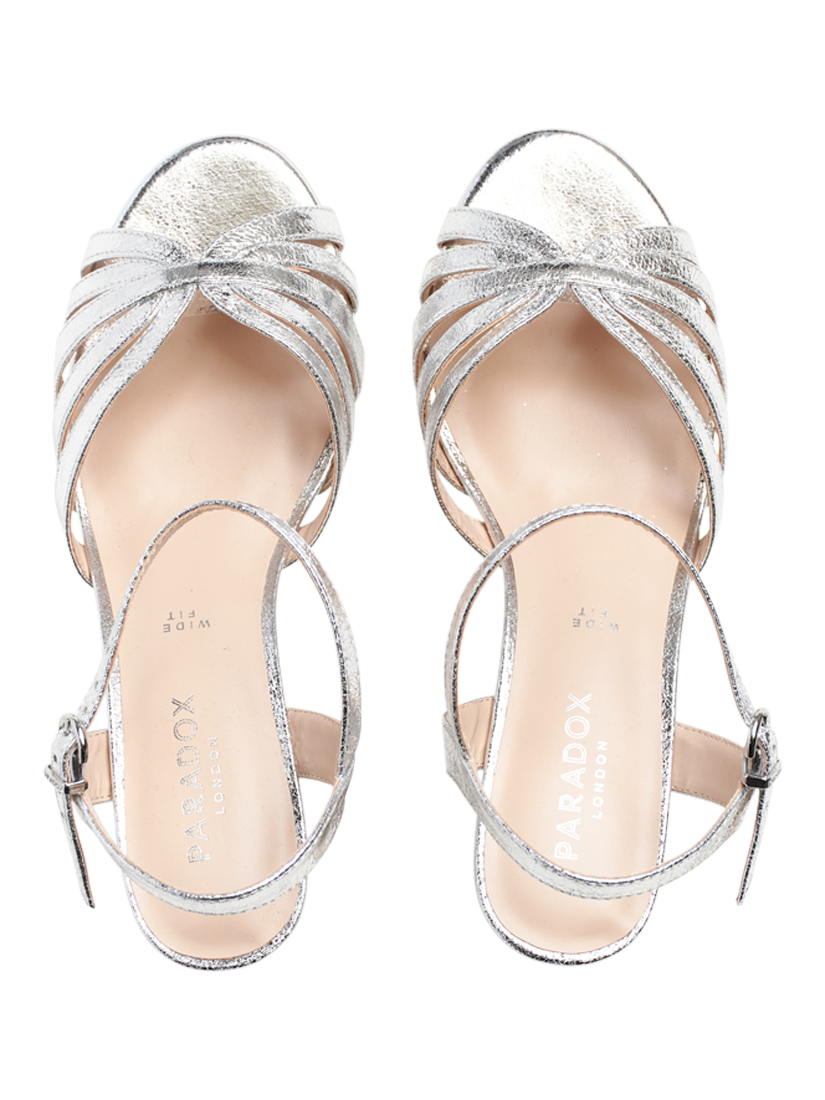 Product image 4 of 7, which shows Paradox London Taytum Wide Fit Kitten Heel Sandals, Silver, 3