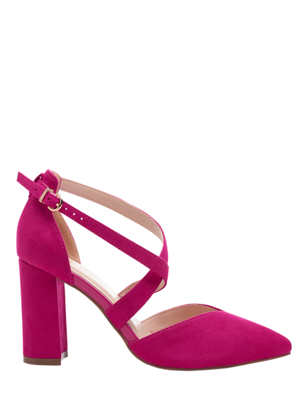 Paradox London Finula Wide Fit Block Heel Court Shoes, Fuchisa