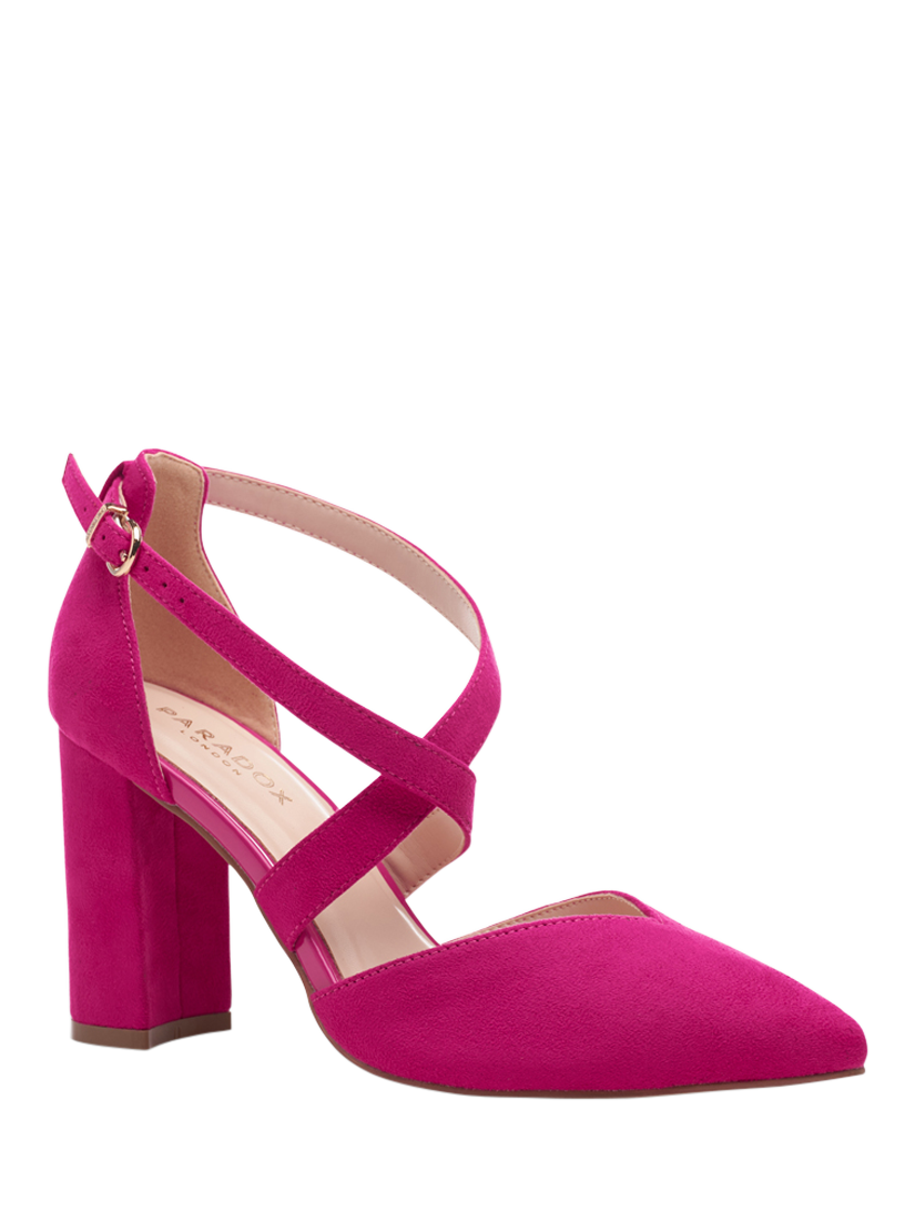 Product image 3 of 11, which shows Paradox London Finula Wide Fit Block Heel Court Shoes, Fuchisa, 3W