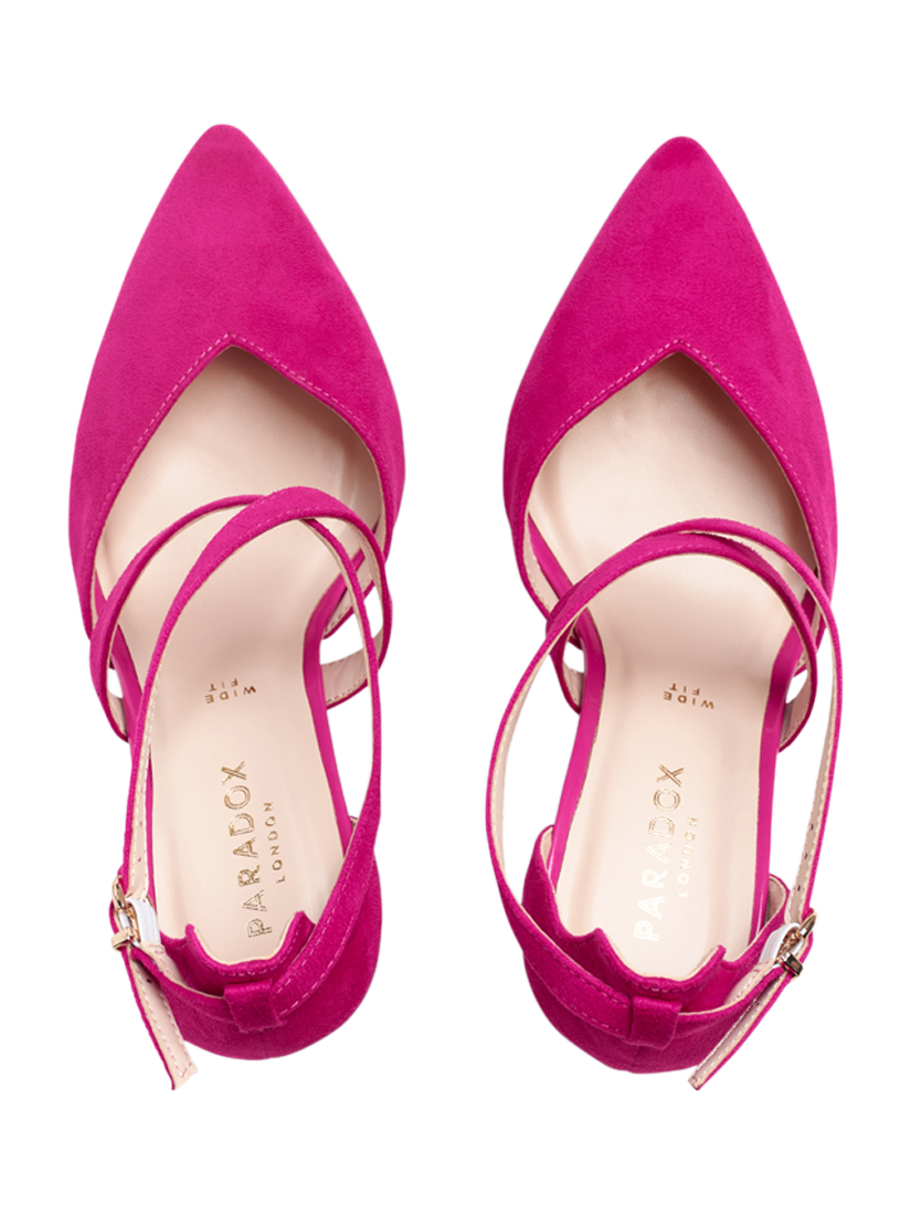 Product image 4 of 11, which shows Paradox London Finula Wide Fit Block Heel Court Shoes, Fuchisa, 3W