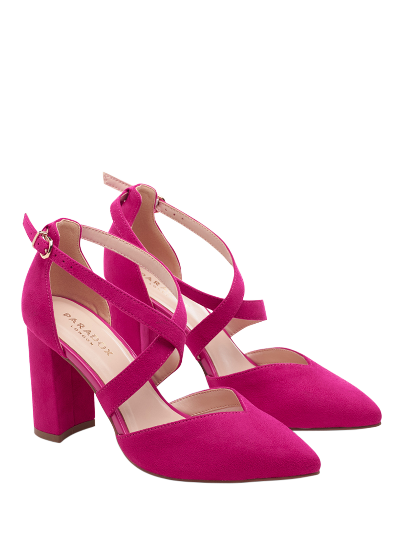 Product image 6 of 11, which shows Paradox London Finula Wide Fit Block Heel Court Shoes, Fuchisa, 3W