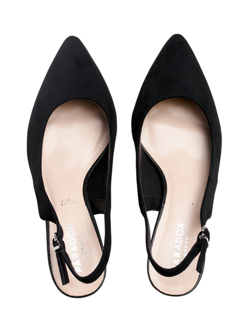 Product image 4 of 8, which shows Paradox London Flynn Wide Fit Block Heel Slingback Court Shoes, Black, 3W