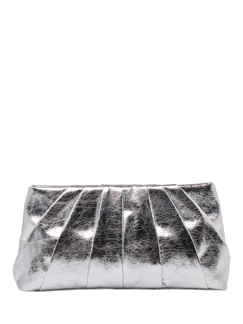 Product image 1 of 4, which shows Paradox London Desert Soft Pleated Clutch Bag, Silver