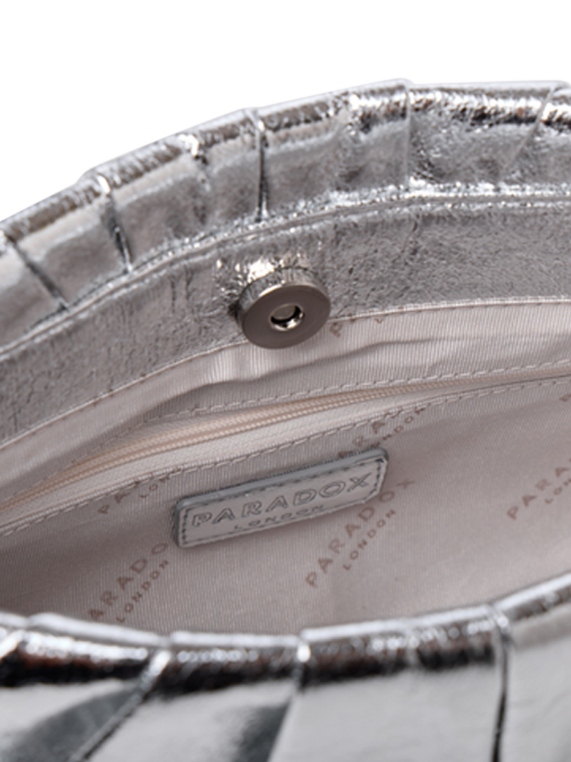 Product image 3 of 4, which shows Paradox London Desert Soft Pleated Clutch Bag, Silver