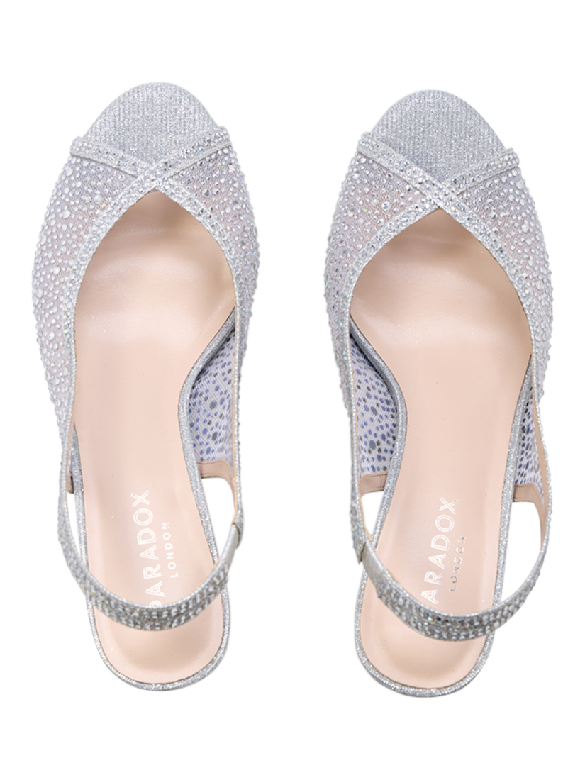Product image 4 of 8, which shows Paradox London Luminara Diamante Embellished Sandals, Silver, 3